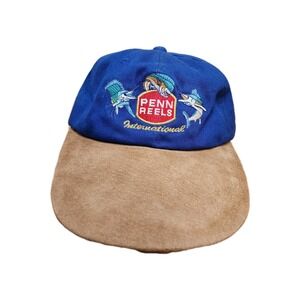 Penn International Reels Fishing Cotton Leather Hat Blue Cap Adjustable